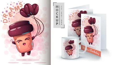 Fly coffee - mockup for your idea Stock Illustration