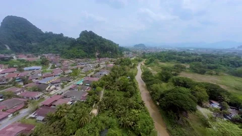 Fly Cruise With River and Mountains (Coloured) Stock Footage 157999801