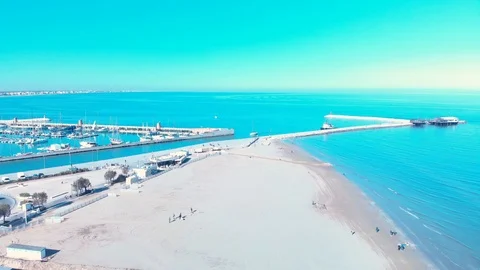 Fly to the dock with blue sky and sea 3 스톡 동영상 98677916