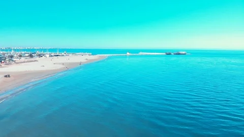 Fly to the dock with blue sky and sea 2 스톡 동영상 98680574