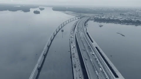 Fly on Douala bridge under construction Video stock 87119559