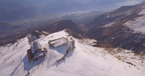 Fly down on cable car building - Aerial 4K Stock Footage 71122881