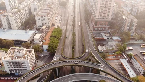 Fly down over a large multi-level road junction. Stock Footage 102556363