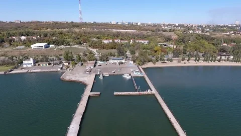 Fly down over to the pier Stock Footage 96304515