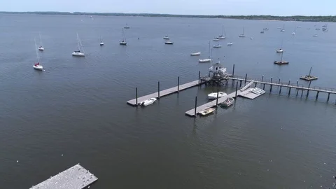 Fly Down - Perth Amboy Marina From Air Stock Footage 91896593