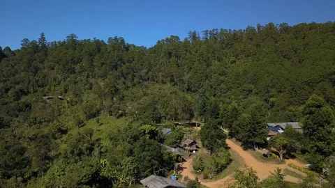 Fly down at the village in mountain at Mae Hong Son, Thailand Stock Footage 101269840