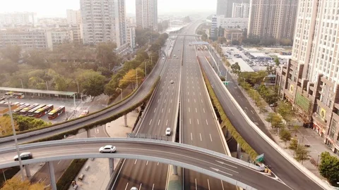 Fly at drone at high speed along the freeway. The movement of cars. Stock Footage 102555455