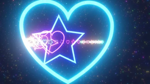 Fly In Endless Rainbow Neon Glowing Tunnel Of Heart And Star Shapes Stock Footage 278647122
