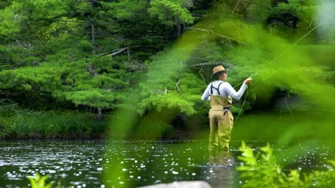 Fly fisherman on a stream Video stock 157789787