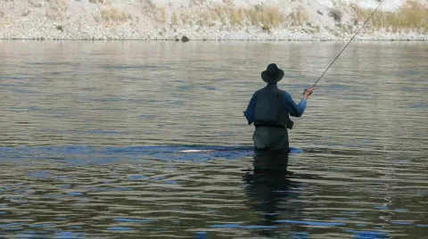 Fly fisherman Yellowstone River P HD 2673 Stock Footage