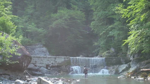 Fly Fishing On The Dam Stock Footage 266885400