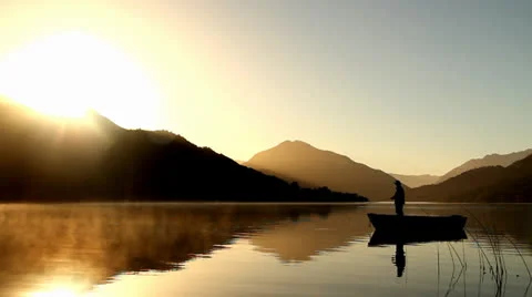 Fly fishing early in the morning Stock Footage
