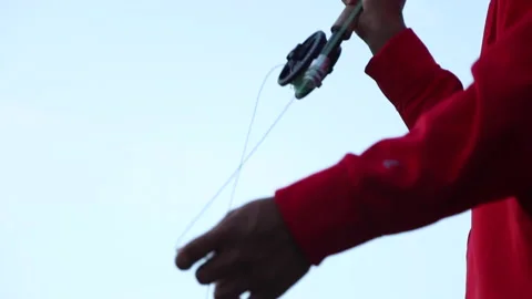 Fly Fishing Low Angle Close Up Shot of Casting at Dusk Slow Motion Stock-Footage 143753923