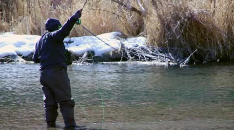 Fly Fishing on a River Stock Footage 10818553