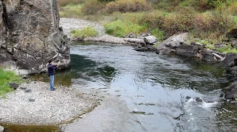 Fly fishing on a stream Stock Footage 1256342