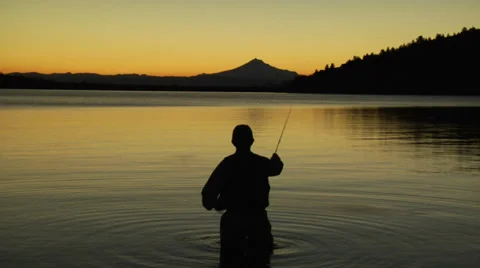 Fly-Fishing at Sunset. Stock Footage 33833510