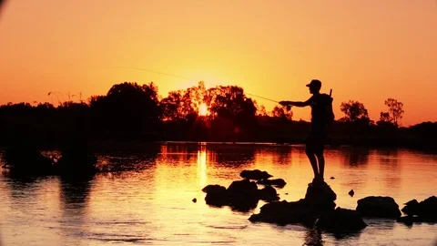 Fly Fishing Sunset Stock Footage