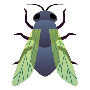Fly flat icon, cartoon gray insect with wings, entomology, pest bug fauna vector Stock Illustration