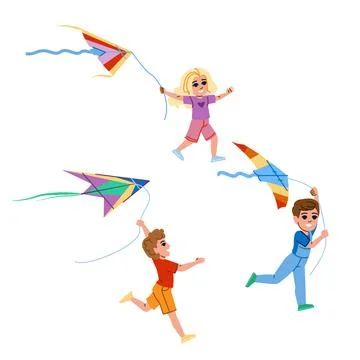 Fly flying kite kid vector Stock Illustration