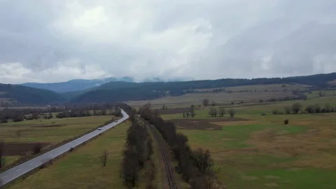 Fly Forward Road RailTracks Mountain 動画素材 225705251