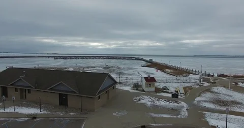 Fly up of frozen pier Stock Footage 72505284