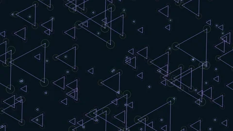 Fly futuristic triangles geometric shape with neon dots on dark gradient Stock Footage 199339980