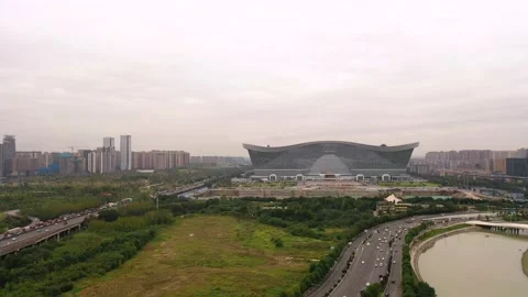 Fly to Global Center(Chengdu) Stock Footage