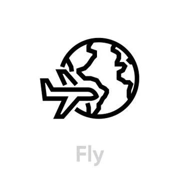 Fly globe earth icon. Editable line vector. Stock-Illustration