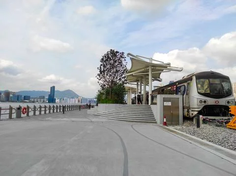 "Fly Head" trains, at Wan Chai temporary promenade. Stock Photos