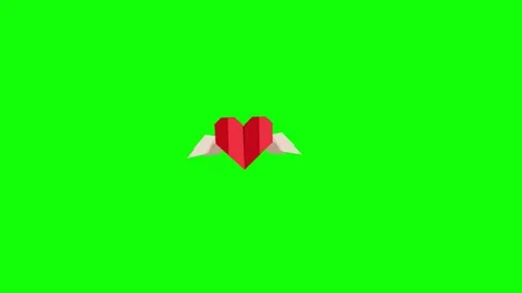 Fly heart wings on green screen animation (chroma key) Stock Footage 299486308