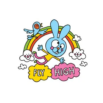 Fly high cute bunny character motivational design Stock Illustration