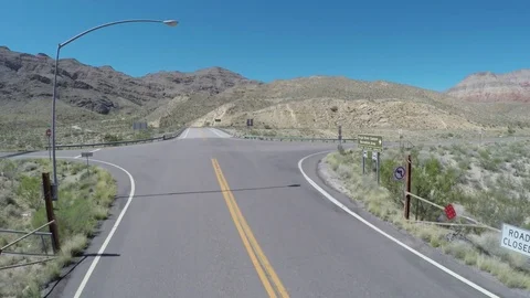 Fly in on Highway Sign in Virgin River Canyon in Arizona on Highway 15 Stock Footage 84718390