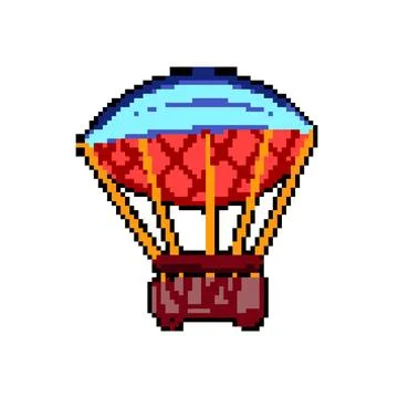 Fly hot air balloon pixel art vector illustration Stock Illustration