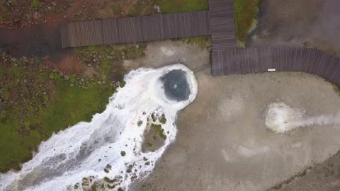 Fly up from hot erupting spring in Hveravellir geothermal area in Iceland Stock Footage 196026598