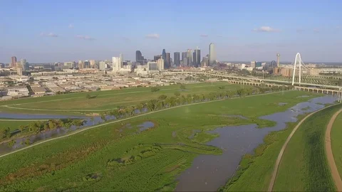 Fly Hover And Pan Slow To Reveal Dallas Texas Skyline Stock Footage 76289858