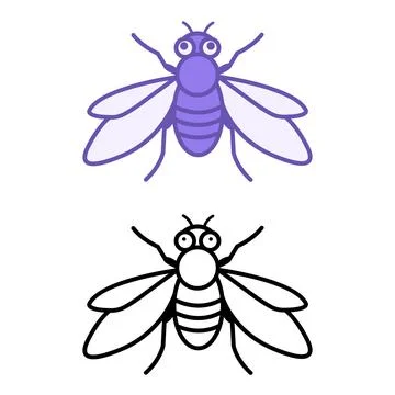 Fly Icons. Insect Vector Illustration. Cartoon Fly with Big Eyes and Wings Stock Illustration
