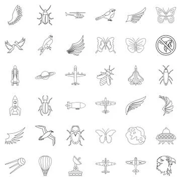Fly icons set, outline style 스톡 일러스트