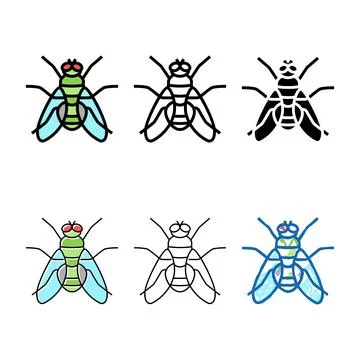 Fly insect color types icon vector Stock Illustration