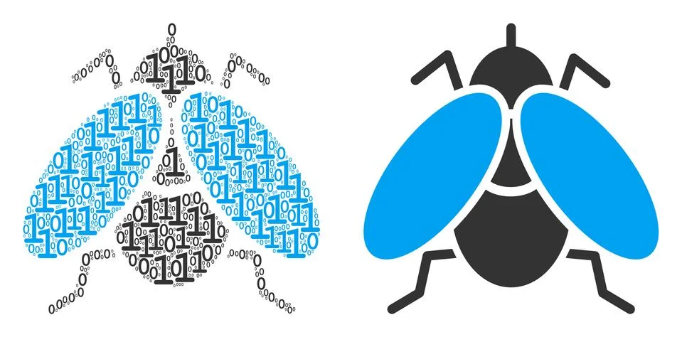 Fly Insect Composition of Binary Digits Illustrazione stock