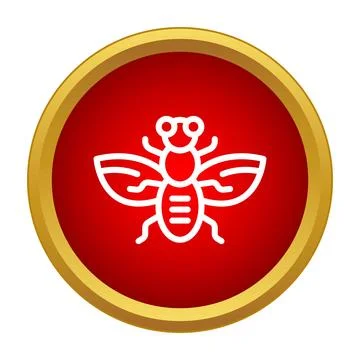 Fly insect icon inside red circled button Stock Illustration