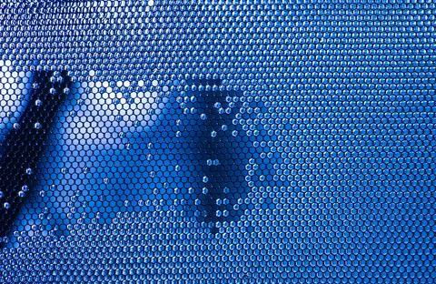 Fly , Insect Mesh nylon screen with waterdops,background, blue effect added Stock Photos