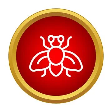 Fly insect outline icon on red button Stock Illustration