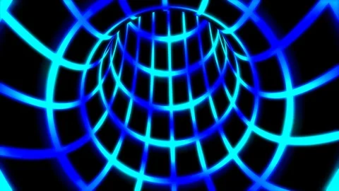 Fly Inside Blue Digital Tunnel Grid in Connected Secure Computer Network Stock Footage 117240025