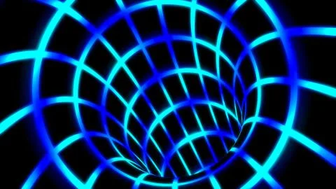 Fly Inside Blue Digital Tunnel Grid in Connected Secure Computer Network Illustrazione stock
