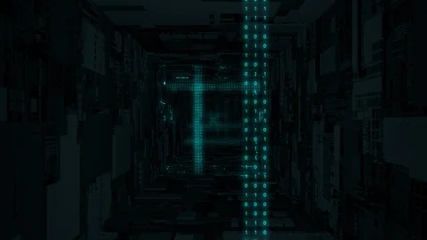 Fly Inside Computer with Data Streams of Binary Zeros and Ones Stock Footage 123278133