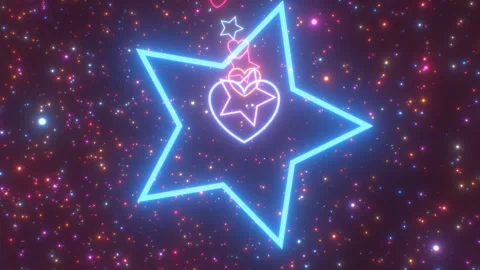Fly Inside Pink Shiny Glow Neon Stars And Heart Shape Roller Coaster Stock Footage 250140124