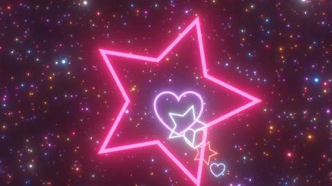 Fly Inside Pink Shiny Glow Neon Stars And Heart Shape Roller Coaster Illustrazione stock