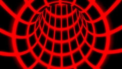 Fly Inside Red Digital Tunnel Grid in Connected Secure Computer Network 스톡 일러스트