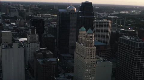 Fly by of Kansas City Evening Stock Footage 44019710