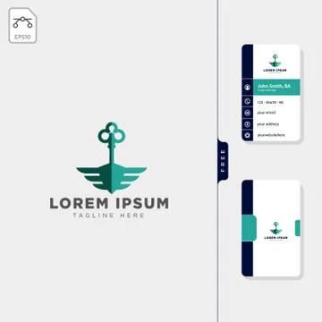 Fly key wing logo template, free business card design Stock Illustration
